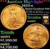 ***Auction Highlight*** 1922-s Saint-Gaudens $20 Gold Graded Select+ Unc By USCG (fc)