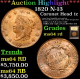***Auction Highlight*** 1820 N-13 Coronet Head Large Cent 1c Graded Choice Unc RD By USCG (fc)