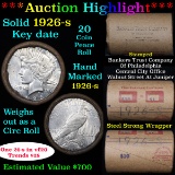***Auction Highlight*** Full solid Key date 1926-s Peace silver dollar roll, 20 coins (fc)