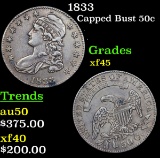 1833 Capped Bust Half Dollar 50c Grades xf+