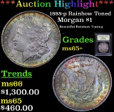 ***Auction Highlight*** 1888-p Rainbow Toned Morgan Dollar $1 Graded GEM+ Unc By USCG (fc)