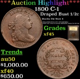 ***Auction Highlight*** 1800 C-1 Draped Bust Half Cent 1/2c Graded xf+ By USCG (fc)