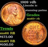 1909 vdb Lincoln Cent 1c Grades Gem+ Unc RB