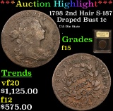 ***Auction Highlight*** 1798 2nd Hair S-187 Draped Bust Large Cent 1c Graded f+ By USCG (fc)