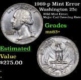 1969-p Mint Error Washington Quarter 25c Grades Select+ Unc
