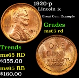 1920-p Lincoln Cent 1c Grades GEM Unc RD