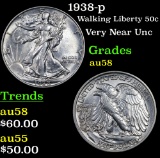 1938-p Walking Liberty Half Dollar 50c Grades Choice AU/BU Slider