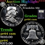 Proof ***Auction Highlight*** 1951 Franklin Half Dollar 50c Graded Choice Proof Cameo By USCG (fc)