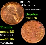 1916-d Lincoln Cent 1c Grades Choice Unc RB