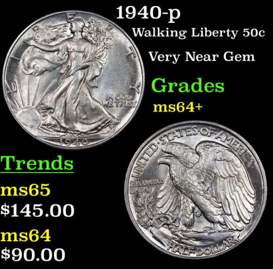 1940-p Walking Liberty Half Dollar 50c Grades Choice+ Unc