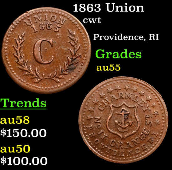 1863 Union Civil War Token 1c Grades Choice AU