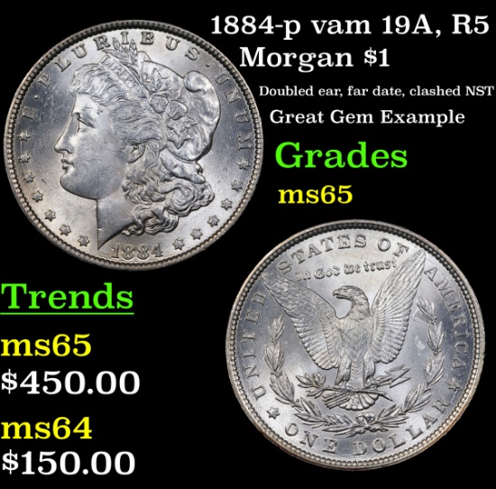 1884-p vam 19A, R5 Morgan Dollar $1 Grades GEM Unc