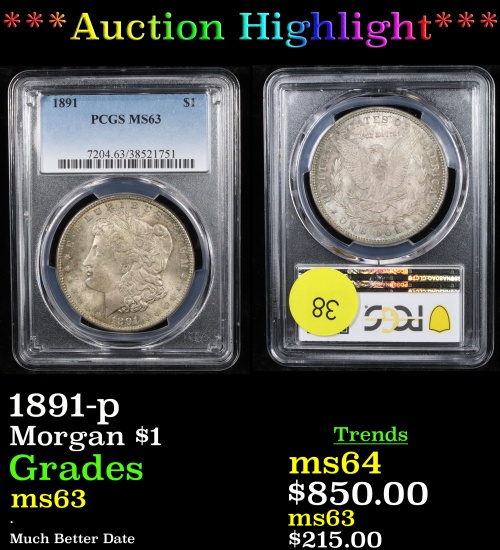 ***Auction Highlight*** PCGS 1891-p Morgan Dollar $1 Graded ms63 By PCGS (fc)