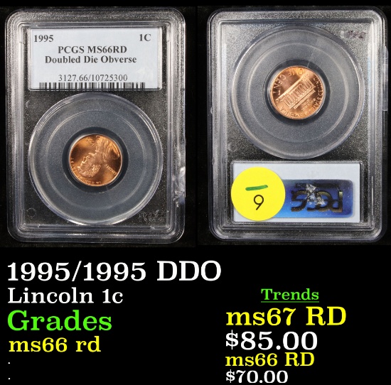 PCGS 1995/1995 DDO Lincoln Cent 1c Graded ms66 rd By PCGS