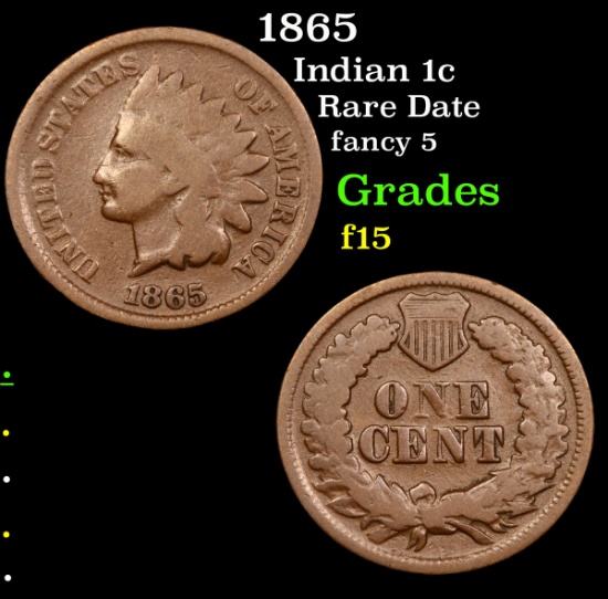 1865 Indian Cent 1c Grades f+