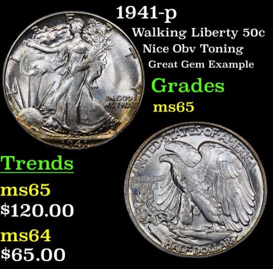 1941-p Walking Liberty Half Dollar 50c Grades GEM Unc