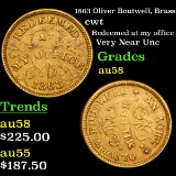 1863 Oliver Boutwell, Brass Civil War Token 1c Grades Choice AU/BU Slider