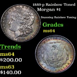 1889-p Rainbow Toned Morgan Dollar $1 Grades Choice Unc