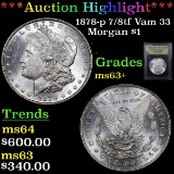 ***Auction Highlight*** 1878-p 7/8tf Vam 33 Morgan Dollar $1 Graded Select+ Unc By USCG (fc)