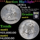 ***Auction Highlight*** 1874-s Trade Dollar $1 Graded Choice+ Unc By USCG (fc)