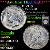 ***Auction Highlight*** 1921-p Peace Dollar $1 Graded GEM Unc By USCG (fc)