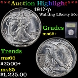 ***Auction Highlight*** 1917-p Walking Liberty Half Dollar 50c Graded GEM+ Unc By USCG (fc)