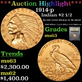 ***Auction Highlight*** 1914-p Gold Indian Quarter Eagle $2 1/2 Graded Select Unc By USCG (fc)