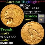 ***Auction Highlight*** 1910-p Gold Indian Quarter Eagle $2 1/2 Graded Select Unc By USCG (fc)