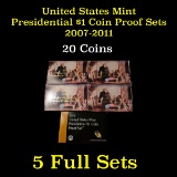 Group of 5 United States Mint Presidential Dollar Proof Sets 2007-2011 20 coins