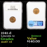 NGC 1941-d Lincoln Cent 1c Graded ms67 rd By NGC