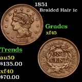 1851 Braided Hair Large Cent 1c Grades xf+