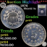 Proof ***Auction Highlight*** 1874 Shield Nickel 5c Graded GEM Proof By USCG (fc)