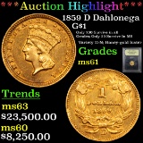 ***Auction Highlight*** 1859 D Dahlonega Gold Dollar $1 Graded BU+ By USCG (fc)