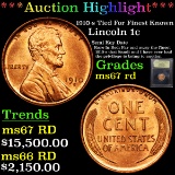 ***Auction Highlight*** 1910-s Tied For Finest Known Lincoln Cent 1c Graded GEM++ Unc RD By USCG (fc