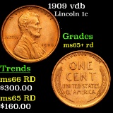 1909 vdb Lincoln Cent 1c Grades Gem+ Unc RD