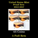 Group of 5 United States Mint Proof Sets 2013-2017 65 coins