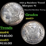 1921-p Rainbow Toned Morgan Dollar $1 Grades Select+ Unc