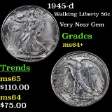 1945-d Walking Liberty Half Dollar 50c Grades Choice+ Unc