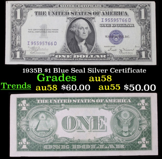 1935B $1 Blue Seal Silver Certificate Grades Choice AU/BU Slider