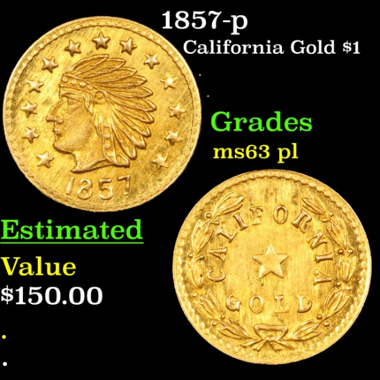 1857-p California Gold Token Grades Select Unc PL