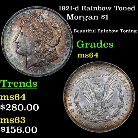 1921-d Rainbow Toned Morgan Dollar $1 Grades Choice Unc