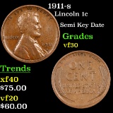 1911-s Lincoln Cent 1c Grades vf++