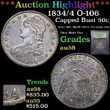 ***Auction Highlight*** 1834 /4 O-106 Capped Bust Half Dollar 50c Graded Choice AU/BU Slider By USCG