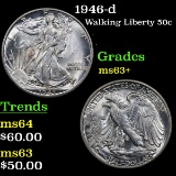 1946-d Walking Liberty Half Dollar 50c Grades Select+ Unc