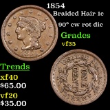 1854 Braided Hair Large Cent 1c Grades vf++