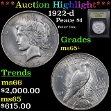 ***Auction Highlight*** 1922-d Peace Dollar $1 Graded GEM+ Unc By USCG (fc)