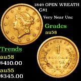 1849 OPEN WREATH Gold Dollar $1 Grades Choice AU/BU Slider