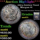 ***Auction Highlight*** 1886-p Rainbow Toned Morgan Dollar $1 Graded GEM+ Unc By USCG (fc)