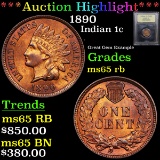 ***Auction Highlight*** 1890 Indian Cent 1c Graded GEM Unc RB By USCG (fc)