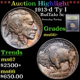 ***Auction Highlight*** 1913-d Ty I Buffalo Nickel 5c Graded GEM++ Unc By USCG (fc)